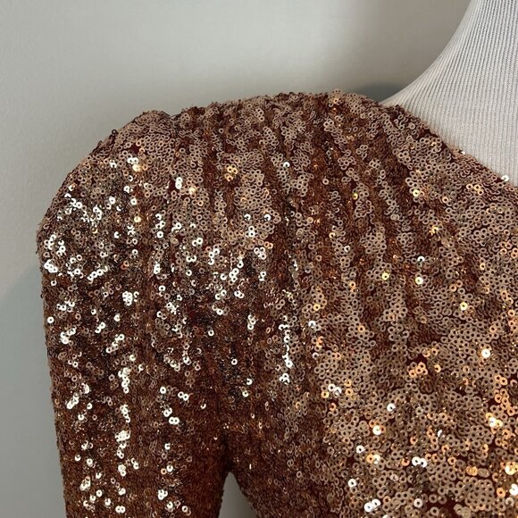 Bronx & Banco Gold Dress US Size 8 Sequin Jersey One Shoulder Goddess - Picture 4 of 16
